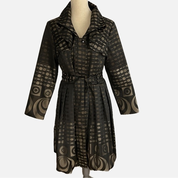 Samuel Dong Jackets & Blazers - Samuel Dong Trench Dress Coat Bubble Hem Size Medium Brown Metallic Belted